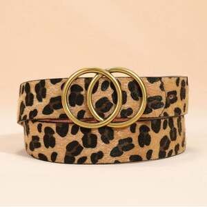 Vintage Y2K Leopard Print Belt with Gold Double Ring Buckle